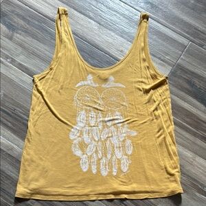 Mustard Yellow Owl Dreamcatcher Feather Print Tank